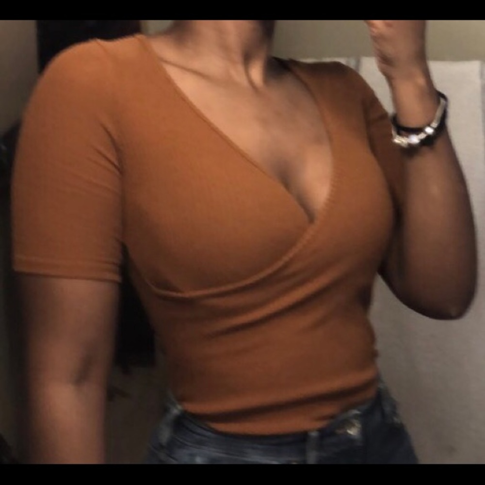 Sexy brown v neck t shirt